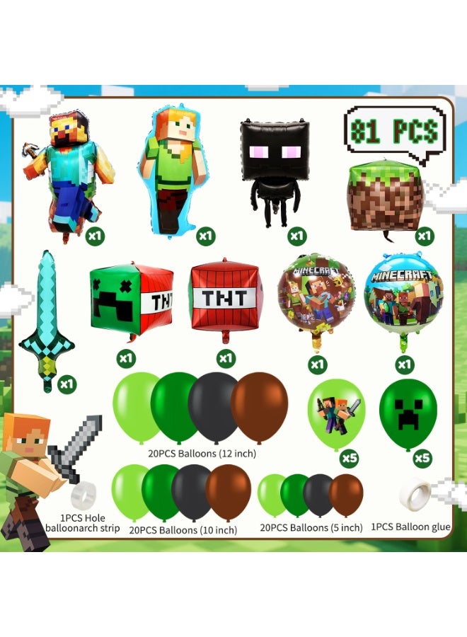 MINECRAFT 81pcs Minecraft Birthday Balloon Arch Kit, Minecraft Balloon Decoration Set with Creeper Foil Balloons, Block Balloons & Balloon Arch Accessories for Kids Minecraft Theme Birthday Party Supplies - Image 3
